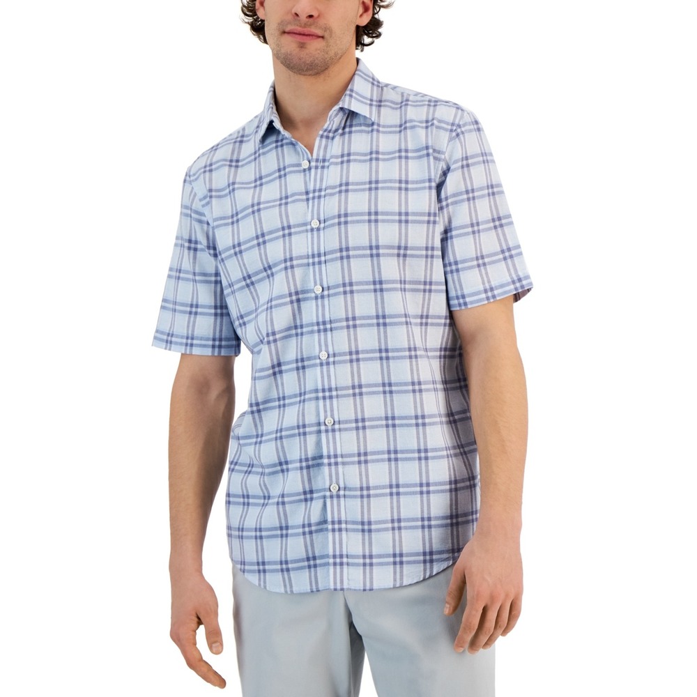 Alfani Men's Ellen Classic-Fit Textured Yarn-Dyed Plaid Button-Down Shirt Size L - Picture 1 of 7